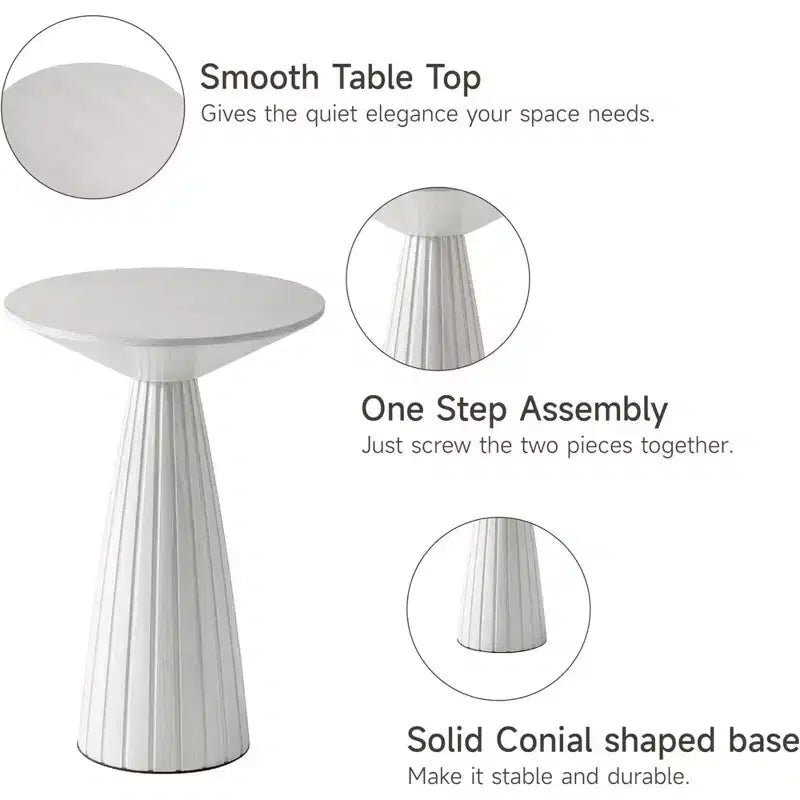 Table de bar Martini ronde, petite, sur pied, avec finition texturée et assemblage rapide, pour les salons ou les chambres, supporte jusqu'à 11,3 kg, blanche.