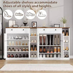 Meubles de rangement multi-usages avec portes et tiroirs, meuble à chaussures étroit avec étagères réglables