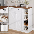 Meubles de rangement multi-usages avec portes et tiroirs, meuble à chaussures étroit avec étagères réglables