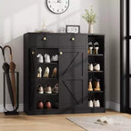 Meubles de rangement multi-usages avec portes et tiroirs, meuble à chaussures étroit avec étagères réglables