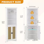 Meuble d'angle en rotin avec 2 portes et 3 étagères ouvertes, meuble de rangement d'angle avec étagère réglable