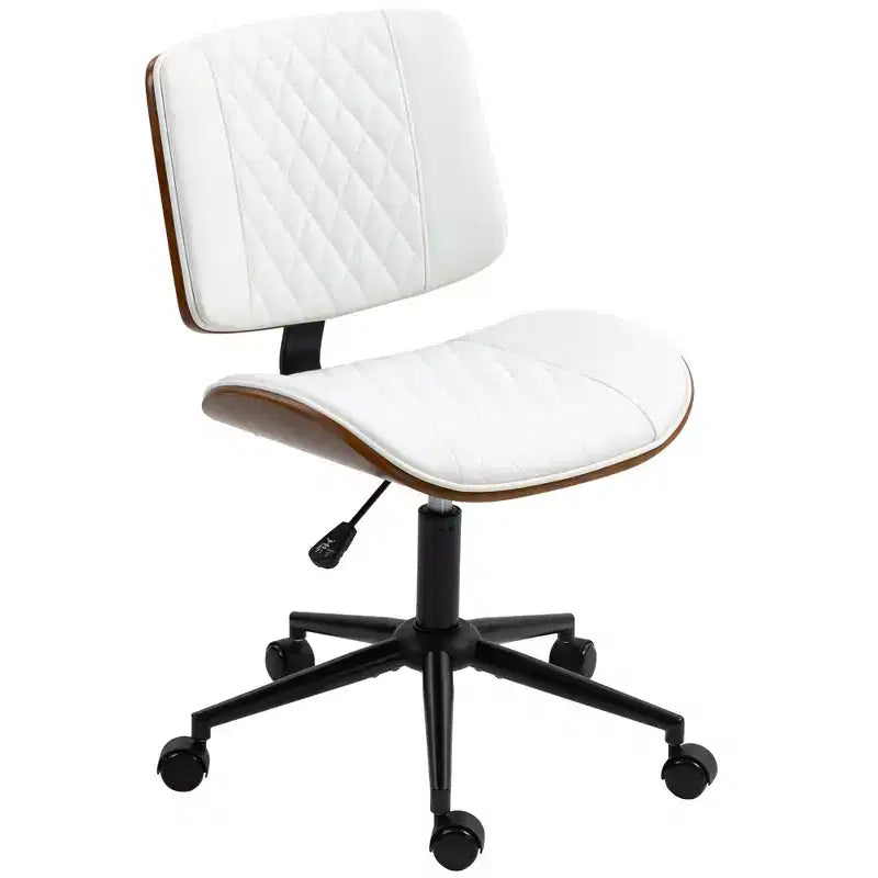 Chaise de bureau à domicile sans accoudoirs avec roulettes, chaise de bureau à dossier mi-haut en cuir PU avec hauteur réglable, pivotante à 360° pour bureau, salle de réunion