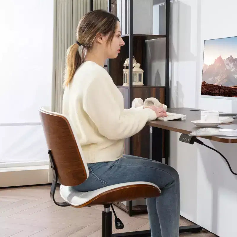 Chaise de bureau à domicile sans accoudoirs avec roulettes, chaise de bureau à dossier mi-haut en cuir PU avec hauteur réglable, pivotante à 360° pour bureau, salle de réunion