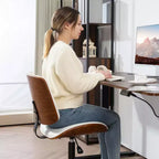 Chaise de bureau à domicile sans accoudoirs avec roulettes, chaise de bureau à dossier mi-haut en cuir PU avec hauteur réglable, pivotante à 360° pour bureau, salle de réunion