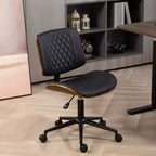 Chaise de bureau à domicile sans accoudoirs avec roulettes, chaise de bureau à dossier mi-haut en cuir PU avec hauteur réglable, pivotante à 360° pour bureau, salle de réunion
