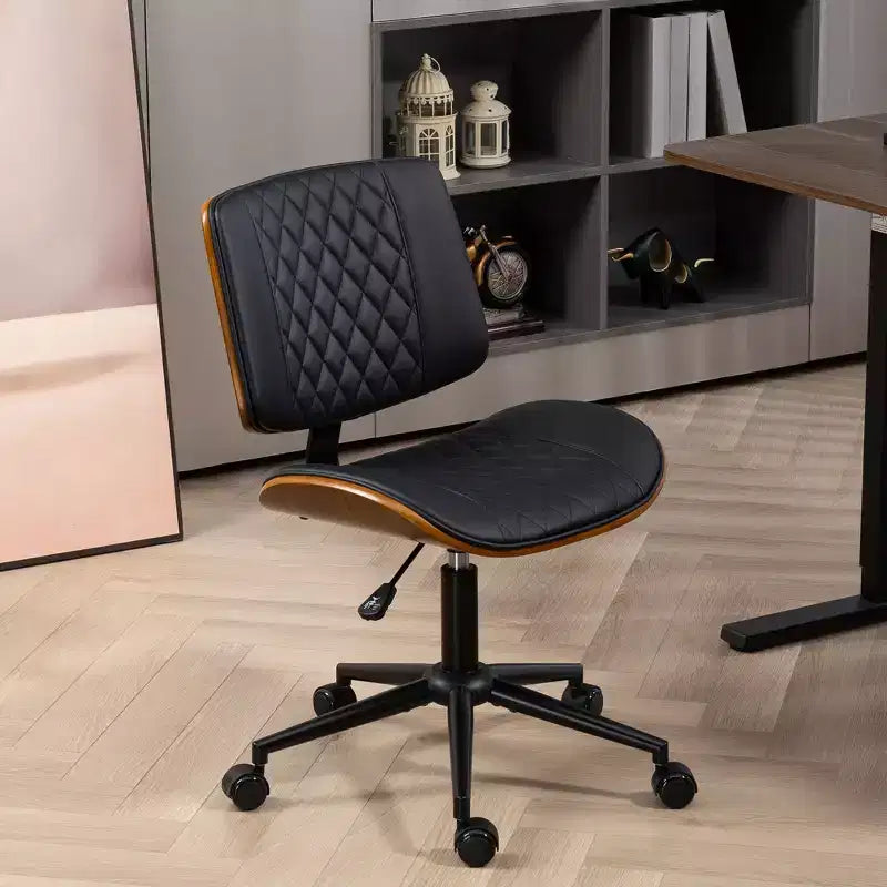 Chaise de bureau à domicile sans accoudoirs avec roulettes, chaise de bureau à dossier mi-haut en cuir PU avec hauteur réglable, pivotante à 360° pour bureau, salle de réunion