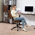 Chaise de bureau à domicile sans accoudoirs avec roulettes, chaise de bureau à dossier mi-haut en cuir PU avec hauteur réglable, pivotante à 360° pour bureau, salle de réunion