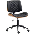Chaise de bureau à domicile sans accoudoirs avec roulettes, chaise de bureau à dossier mi-haut en cuir PU avec hauteur réglable, pivotante à 360° pour bureau, salle de réunion