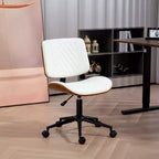 Chaise de bureau à domicile sans accoudoirs avec roulettes, chaise de bureau à dossier mi-haut en cuir PU avec hauteur réglable, pivotante à 360° pour bureau, salle de réunion