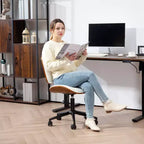 Chaise de bureau à domicile sans accoudoirs avec roulettes, chaise de bureau à dossier mi-haut en cuir PU avec hauteur réglable, pivotante à 360° pour bureau, salle de réunion