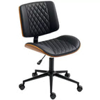 Chaise de bureau à domicile sans accoudoirs avec roulettes, chaise de bureau à dossier mi-haut en cuir PU avec hauteur réglable, pivotante à 360° pour bureau, salle de réunion