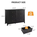 Commode noire à 6 tiroirs pour chambre à coucher, grande commode double moderne en bois avec tiroirs profonds et boutons en métal pour chambre d'enfant, entrée, couloir