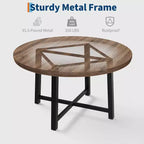 Table à manger industrielle ronde 47, plateau en bois avec base en métal, table de cuisine pour 4 à 6 personnes, table à dîner ronde pour cuisines et salles à manger