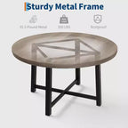 Table à manger industrielle ronde 47, plateau en bois avec base en métal, table de cuisine pour 4 à 6 personnes, table à dîner ronde pour cuisines et salles à manger