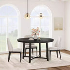 Table à manger industrielle ronde 47, plateau en bois avec base en métal, table de cuisine pour 4 à 6 personnes, table à dîner ronde pour cuisines et salles à manger