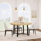 Table à manger industrielle ronde 47, plateau en bois avec base en métal, table de cuisine pour 4 à 6 personnes, table à dîner ronde pour cuisines et salles à manger