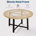 Table à manger industrielle ronde 47, plateau en bois avec base en métal, table de cuisine pour 4 à 6 personnes, table à dîner ronde pour cuisines et salles à manger