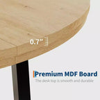 Table à manger industrielle ronde 47, plateau en bois avec base en métal, table de cuisine pour 4 à 6 personnes, table à dîner ronde pour cuisines et salles à manger