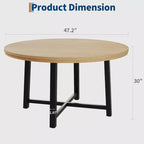 Table à manger industrielle ronde 47, plateau en bois avec base en métal, table de cuisine pour 4 à 6 personnes, table à dîner ronde pour cuisines et salles à manger