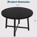 Table à manger industrielle ronde 47, plateau en bois avec base en métal, table de cuisine pour 4 à 6 personnes, table à dîner ronde pour cuisines et salles à manger