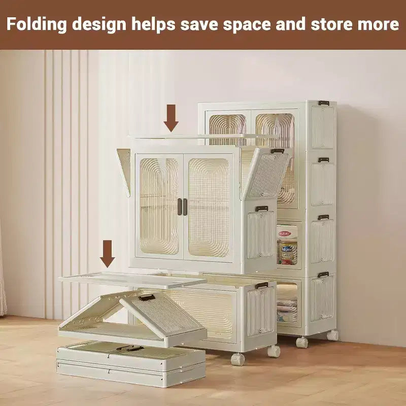 Armoire penderie pour enfants avec portes et roulettes, meuble de rangement portable à 3 niveaux avec tringle à vêtements, organisateur pour chambre d'enfant ou crèche