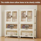 Armoire penderie pour enfants avec portes et roulettes, meuble de rangement portable à 3 niveaux avec tringle à vêtements, organisateur pour chambre d'enfant ou crèche
