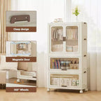 Armoire penderie pour enfants avec portes et roulettes, meuble de rangement portable à 3 niveaux avec tringle à vêtements, organisateur pour chambre d'enfant ou crèche