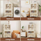 Armoire penderie pour enfants avec portes et roulettes, meuble de rangement portable à 3 niveaux avec tringle à vêtements, organisateur pour chambre d'enfant ou crèche