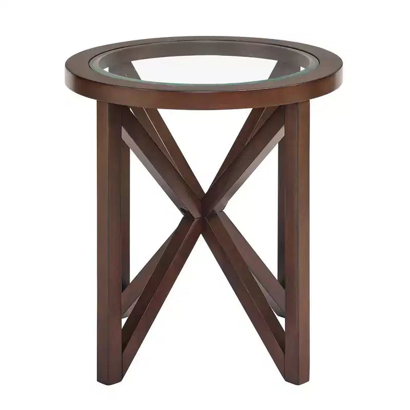 Table basse ronde en verre, design moderne et simple, base en bois massif, plateau en verre trempé transparent, pour salon, terrasse, bureau