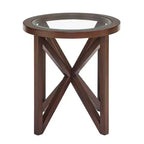 Table basse ronde en verre, design moderne et simple, base en bois massif, plateau en verre trempé transparent, pour salon, terrasse, bureau