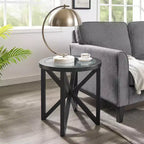 Table basse ronde en verre, design moderne et simple, base en bois massif, plateau en verre trempé transparent, pour salon, terrasse, bureau