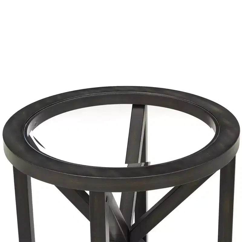Table basse ronde en verre, design moderne et simple, base en bois massif, plateau en verre trempé transparent, pour salon, terrasse, bureau