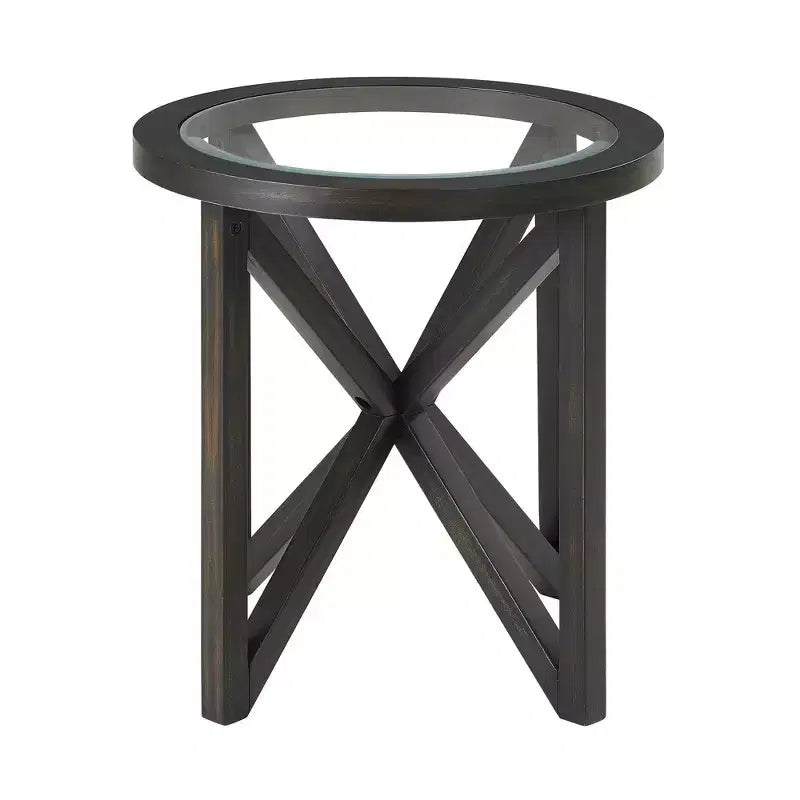 Table basse ronde en verre, design moderne et simple, base en bois massif, plateau en verre trempé transparent, pour salon, terrasse, bureau