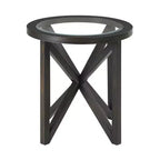 Table basse ronde en verre, design moderne et simple, base en bois massif, plateau en verre trempé transparent, pour salon, terrasse, bureau