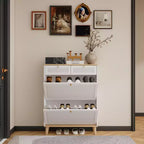 Range-chaussures avec 2 portes basculantes 2 tiroirs Meuble à chaussures étroit Pieds en bois naturel