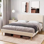 Cadre de lit plateforme rembourré en velours avec tête de lit réglable, lattes en bois, aucun sommier tapissier requis, assemblage facile, sans bruit
