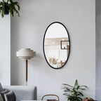 Miroir mural décoratif ovale en métal avec bords encadrés et support en bois noir 30,98x20,98