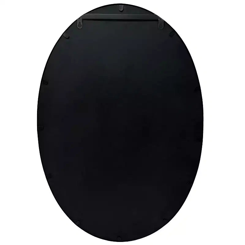 Miroir mural décoratif ovale en métal avec bords encadrés et support en bois noir 30,98x20,98