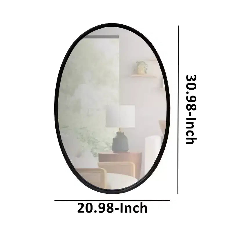Miroir mural décoratif ovale en métal avec bords encadrés et support en bois noir 30,98x20,98