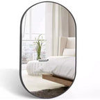 Miroir Mural Décoratif Ovale en Métal Noir 20x28