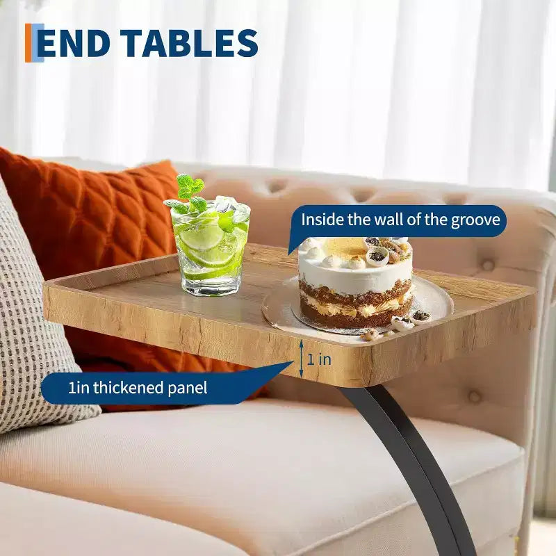 Table d'appoint avec roulettes, Table d'accoudoir de canapé, Plateau TV, Petite table de chevet, Tables d'appoint en C pour salon, chambre, chevet