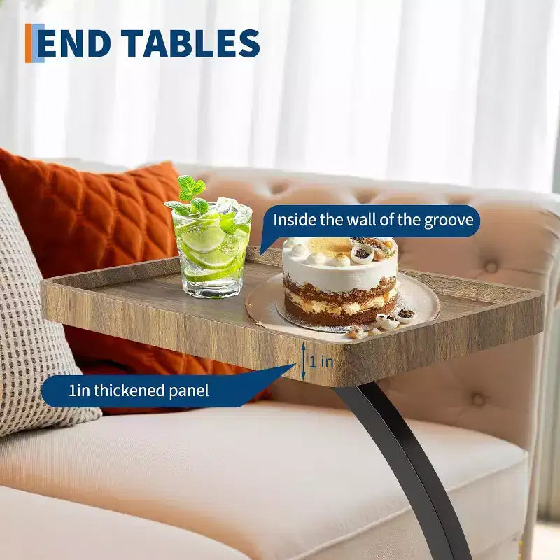 Table d'appoint avec roulettes, Table d'accoudoir de canapé, Plateau TV, Petite table de chevet, Tables d'appoint en C pour salon, chambre, chevet