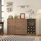 63 Inch Farmhouse Sideboard Buffet with Drawer Adjustable Shelves, Kitchen Island with Door-Back Rack for Snacks, Sideboard for Kitchen Entryway