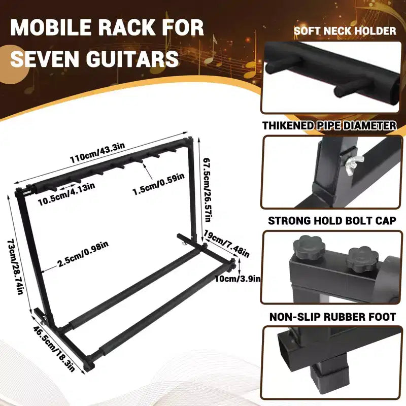 Support de guitare pliable 7 places universel multi-guitares pour guitares électriques, acoustiques et basses, rangement compact pour la maison ou le studio