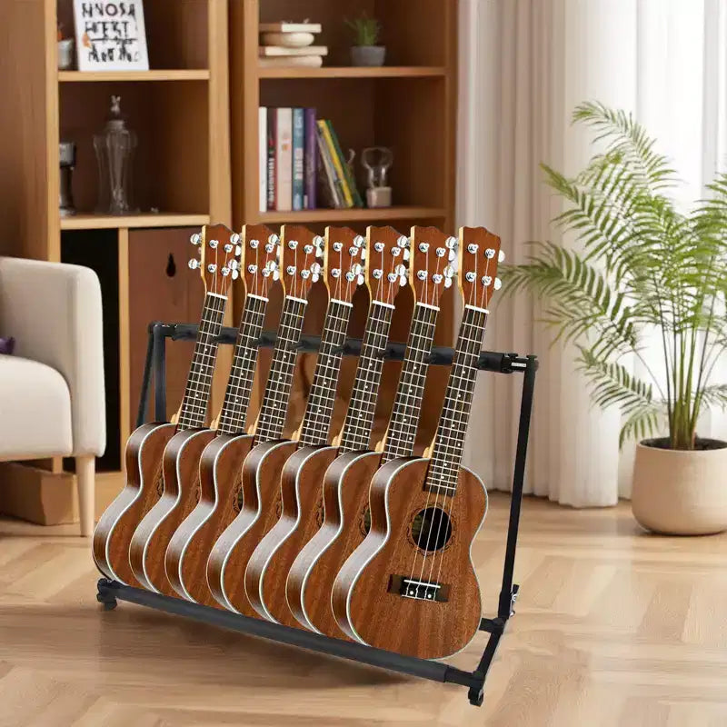 Support de guitare pliable 7 places universel multi-guitares pour guitares électriques, acoustiques et basses, rangement compact pour la maison ou le studio