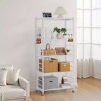 Étagère de rangement pliable à 5 niveaux, unité d'étagères en métal pliable de 81,3 x 35,6 x 182,9 cm (L x P x H), étagère de rangement sans assemblage avec 5 roulettes et 4 crochets, blanche