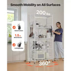 Étagère de rangement pliable à 5 niveaux, unité d'étagères en métal pliable de 81,3 x 35,6 x 182,9 cm (L x P x H), étagère de rangement sans assemblage avec 5 roulettes et 4 crochets, blanche