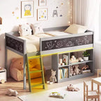 Lit mezzanine enfant avec lumières LED, tableau et bibliothèque amovible, barrière de sécurité