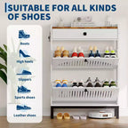 41.3 Meuble à chaussures avec 4 tiroirs basculants, organisateur de rangement en bois pour entrée avec étagère réglable, range-chaussures dissimulé pour couloir et salon