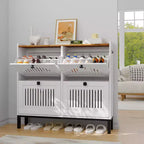 41.3 Meuble à chaussures avec 4 tiroirs basculants, organisateur de rangement en bois pour entrée avec étagère réglable, range-chaussures dissimulé pour couloir et salon